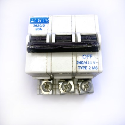 Proteus Geyer 3620/2 M6 20A 20 Amp 3 Pole Phase MCB Circuit Breaker Type 2